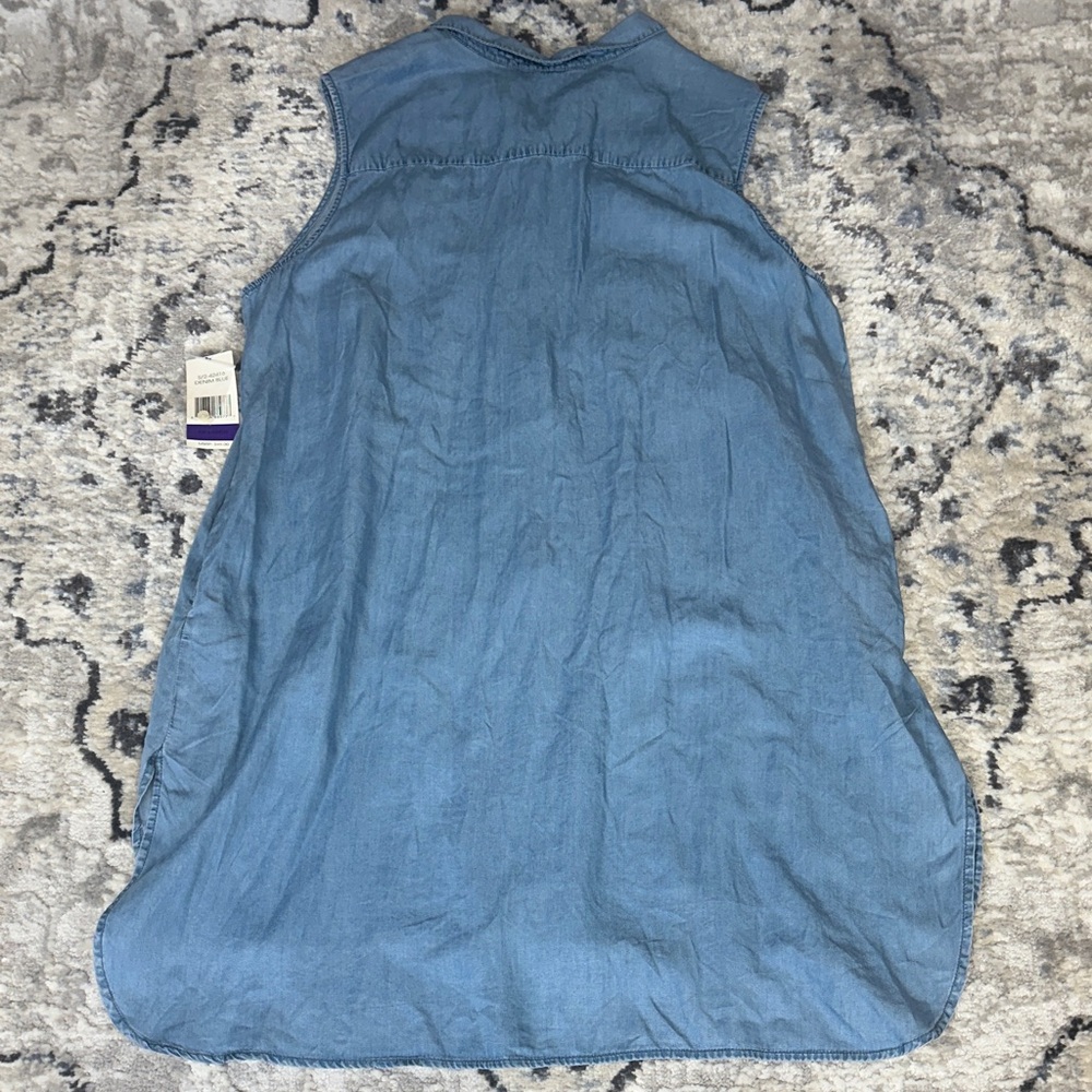 Terre Bleue Denim Blue Embroidered Sleeveless Button Front Dress XXL - Picture 8 of 8